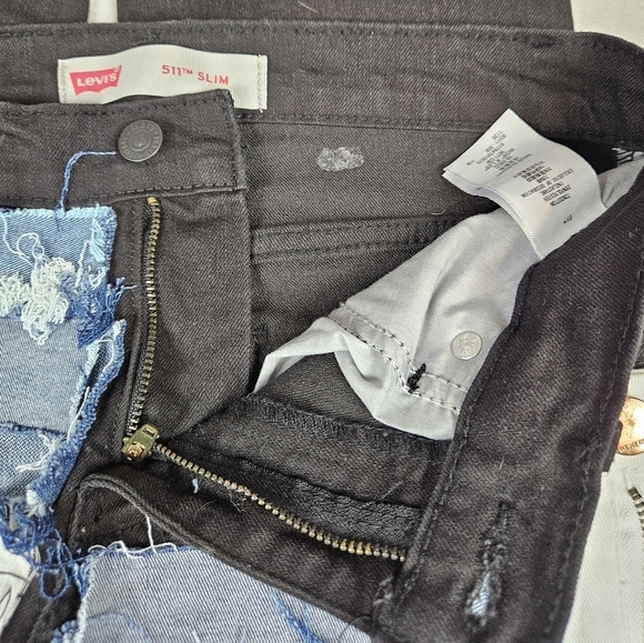 Levi's 511 Slim Fit Black Bandana Patchwork‎ Denim Jeans Size 16 Girls U43 - Picture 5 of 14